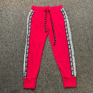 Red Sweatpants from PINK with silver sequins along the sides!